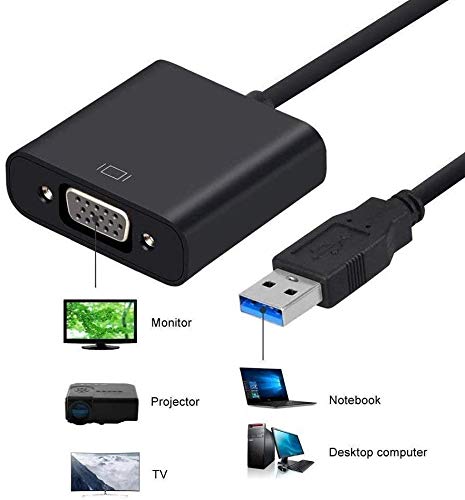USB 3.0 to VGA Adapter, USB to VGA Video Adapter Converter, Multi Monitor Display, Display External Cable Adapter for PC Laptop Windows 10/8.1/8/7[Upgraded Version] (Black)
