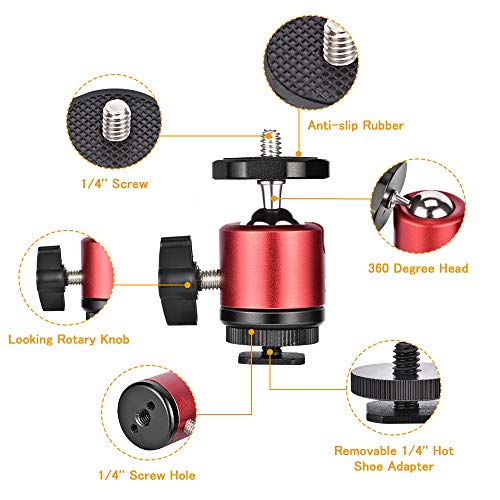 UTEBIT 360 Degree Mini rótula de trípode Soporte Cabeza de Bola de Metal con 1/4"Tornillo Zapata Bola Cabeza Adaptador para DSLR Cámara Videocámara Light Bracket - 2 Piezas