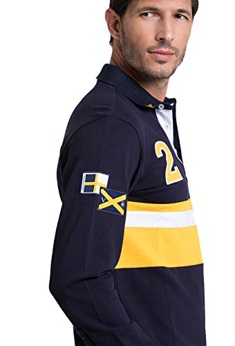 Valecuatro Polo Tipo Rugby para Hombre, Polo de Manga Larga