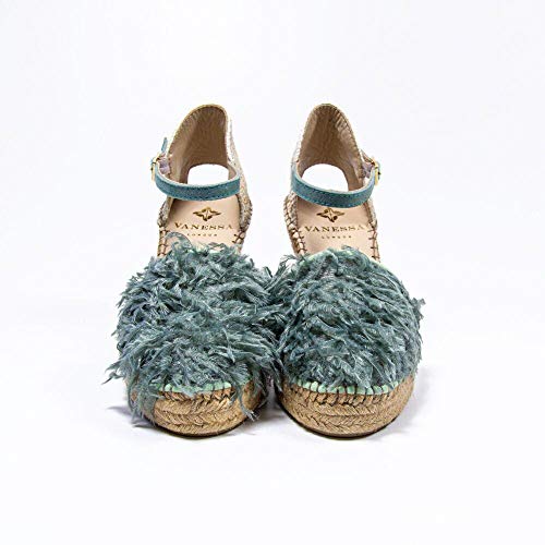 Vanessa Jennifer Jade - Alpargata de cuña con plumas de avestruz, color Verde, talla 38 EU