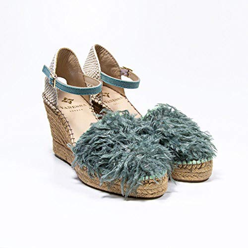 Vanessa Jennifer Jade - Alpargata de cuña con plumas de avestruz, color Verde, talla 38 EU