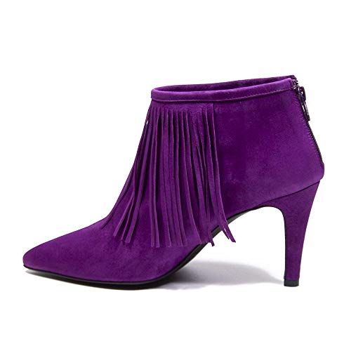 Vanessa London Luna - Botín de ante magenta con flecos, color Morado, talla 39 EU
