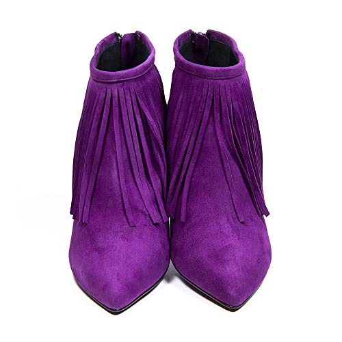 Vanessa London Luna - Botín de ante magenta con flecos, color Morado, talla 39 EU