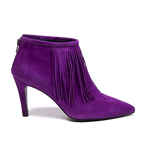 Vanessa London Luna - Botín de ante magenta con flecos, color Morado, talla 39 EU