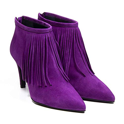 Vanessa London Luna - Botín de ante magenta con flecos, color Morado, talla 39 EU