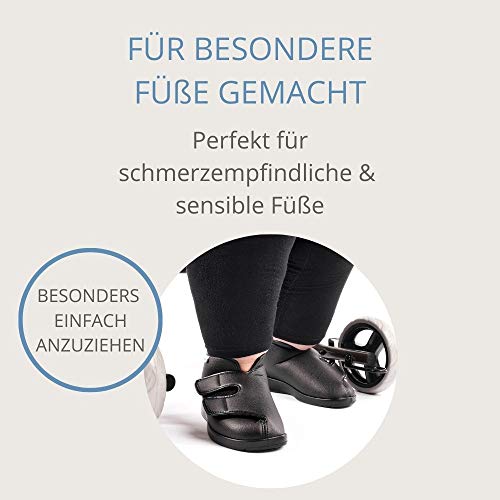 VAROMED Zapatillas de andar por casa para hombre y mujer Mocca I, para terapia, con cierre de velcro, plantilla extraíble, para pies sensibles al dolor, color, talla 41 EU Weit