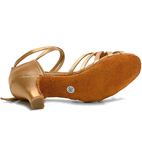 VASHCAME-Zapatos de Baile Latino de Tacón Alto/Medio para Mujer Beige 38 (Tacón-5cm)