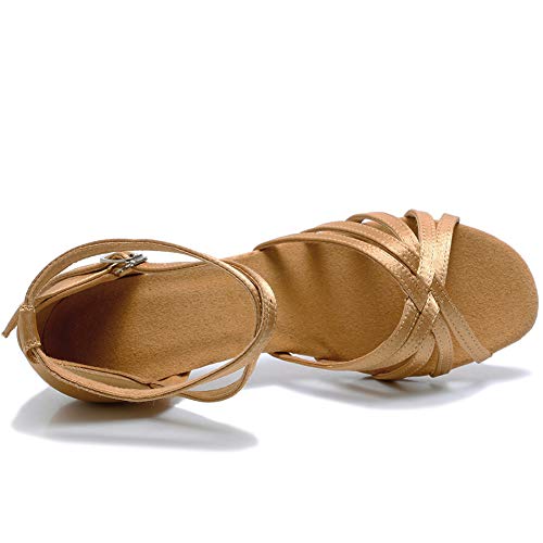VASHCAME-Zapatos de Baile Latino de Tacón Alto/Medio para Mujer Beige 38 (Tacón-5cm)