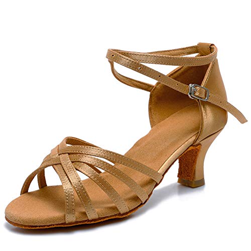 VASHCAME-Zapatos de Baile Latino de Tacón Alto/Medio para Mujer Beige 38 (Tacón-5cm)