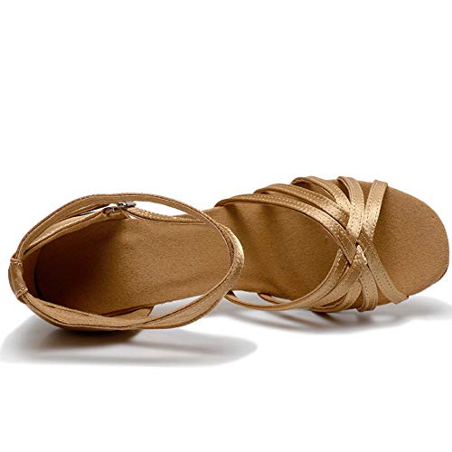 VASHCAME-Zapatos de Baile Latino de Tacón Alto/Medio para Mujer Marrón 38 (Tacón-7cm)