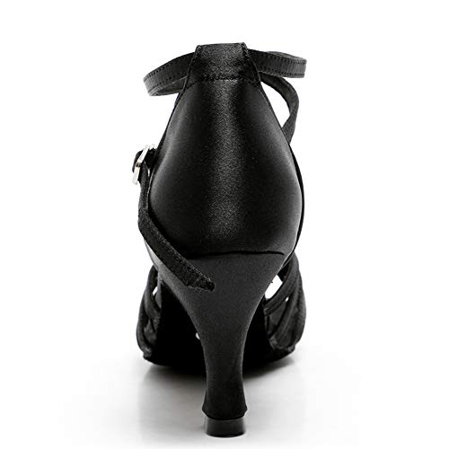 VASHCAME-Zapatos de Baile Latino de Tacón Alto/Medio para Mujer Negro 41 (Tacón-7cm)