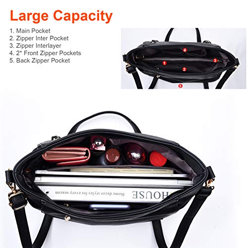 VBIGER Bolso de Mano para mujer Bolso de hombro negro Hobo Grande con Asa para Compras Conjunto 2 en 1 Bolso de Hombro Pequeño para Mujer para Oficina Escuela Viaje de Compras (negro)