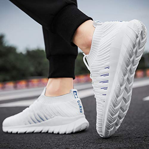Veluckin Zapatillas Hombre Transpirable Deportivas Tejido de Punto Zapatos Running Hombre Zapatillas para Correr,9003-Blanco,36