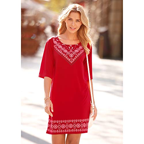 VENCA Vestido Estampado posicional en Escote y bajo Mujer by Vencastyle - 025215,Rojo,L