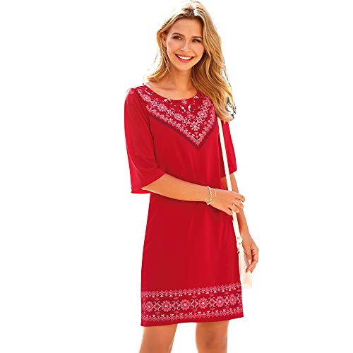 VENCA Vestido Estampado posicional en Escote y bajo Mujer by Vencastyle - 025215,Rojo,L
