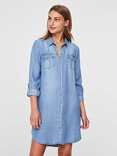 Vero Moda Vmsilla LS Short Dress Lt Bl Noos Ga Vestido, Azul (Light Blue Denim Light Blue Denim), 42 (Talla del Fabricante: Large) para Mujer