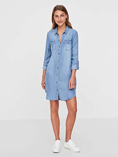 Vero Moda Vmsilla LS Short Dress Lt Bl Noos Ga Vestido, Azul (Light Blue Denim Light Blue Denim), 42 (Talla del Fabricante: Large) para Mujer