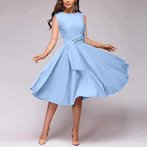 Vestido casual de verano para mujer con cuello de barco sin mangas swing vintage de los años 50, vestido de cóctel elegante de una línea de cremallera delgado vestido