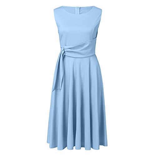 Vestido casual de verano para mujer con cuello de barco sin mangas swing vintage de los años 50, vestido de cóctel elegante de una línea de cremallera delgado vestido