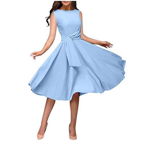 Vestido casual de verano para mujer con cuello de barco sin mangas swing vintage de los años 50, vestido de cóctel elegante de una línea de cremallera delgado vestido