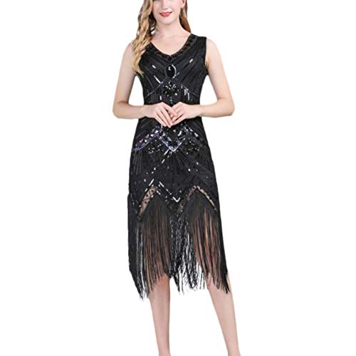 Vestido de Baile Latino con Cuello en v Salsa Cha Cha Tango Rumba Salón de Baile Cóctel Nocturno Vestido de Lentejuelas con borlas Vestido de Baile de práctica de Rendimiento para Mujeres Damas