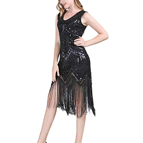 Vestido de Baile Latino con Cuello en v Salsa Cha Cha Tango Rumba Salón de Baile Cóctel Nocturno Vestido de Lentejuelas con borlas Vestido de Baile de práctica de Rendimiento para Mujeres Damas