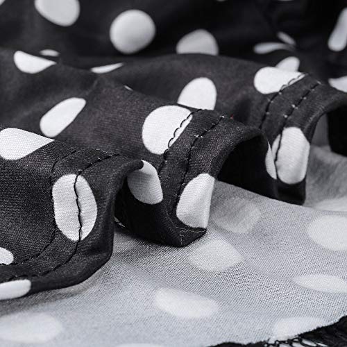 Vestido de Mujer con Punto de Ola Impreso Cuello Redondo Manga Larga, Gran Columpio Falda Larga Falda en línea Vestido Plisado Negro riou