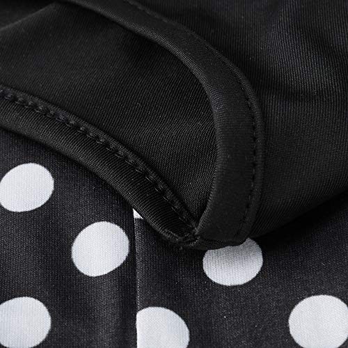 Vestido de Mujer con Punto de Ola Impreso Cuello Redondo Manga Larga, Gran Columpio Falda Larga Falda en línea Vestido Plisado Negro riou