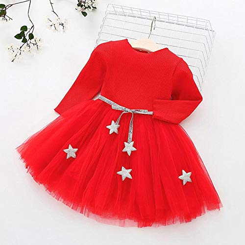 Vestido de tutú de punto con mangas largas para bebés Vestido de tul con princesa infantil y falda con mezcla de algodón con cintura de estrellas para