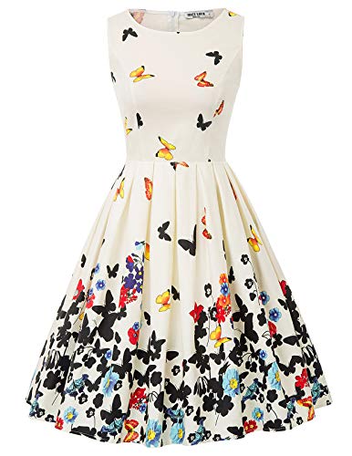 Vestido Mujer Fiesta sin Mangas Estampado de Verano Retro Pin Up S CL010992-2