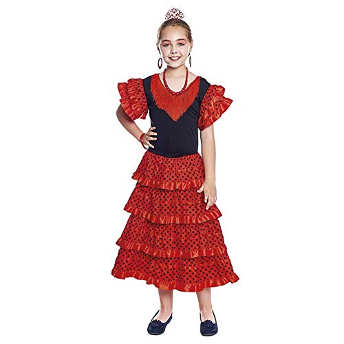 Vestido Sevillanas Niña Accesorios Flamenca Peineta Collar Pulsera Pendientes Rojo Negro【Tallas Infantiles de 1 a 15 años】[1-2 años] Disfraz Sevillana Traje Flamenca Volantes Feria Abril Sevilla Baile