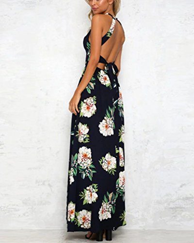 Vestidos de Fiesta Largos de Noche - Halter Desnudos Hendidura - Estampado Flore - para Boda Fiesta Partido Playa