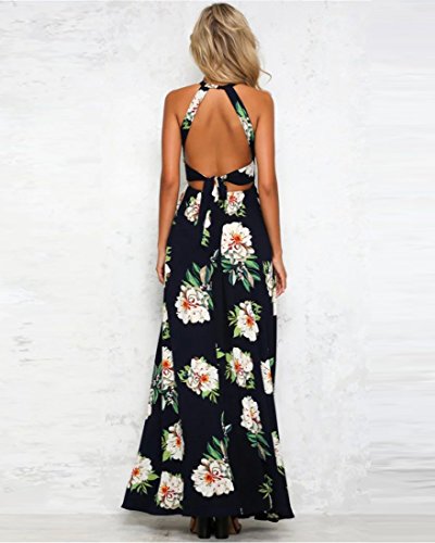 Vestidos de Fiesta Largos de Noche - Halter Desnudos Hendidura - Estampado Flore - para Boda Fiesta Partido Playa