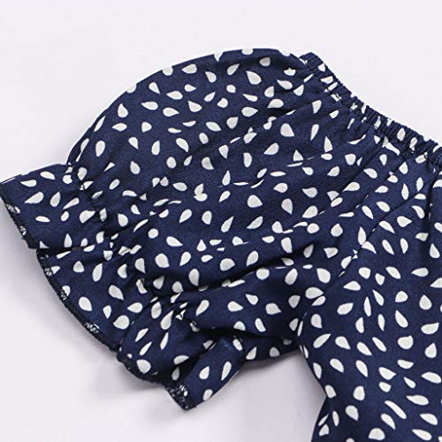 Vestidos de Fiesta Mujer Corta Verano Vestido Boho Chic Vestidos Playeros Lunares Floral Vestido Informal Suelto con Volantes y Hombros Descubiertos Vacaciones Dress Casual(Navy,40)