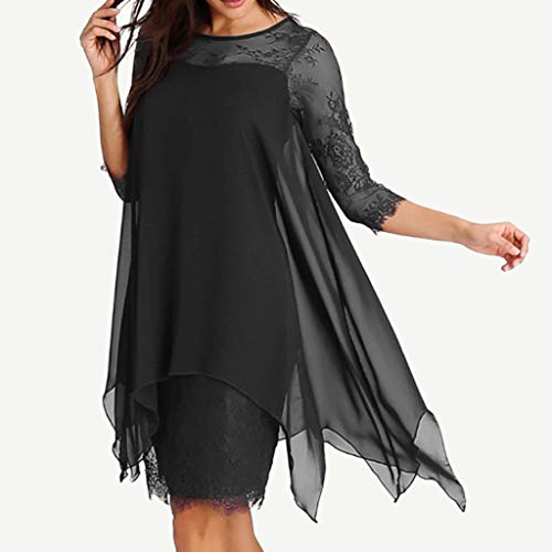 Vestidos De Fiesta Mujer Cortos Elegantes Tallas Grandes Femenina Gasa Superpuesta Manga Corta Vestido De Encaje De Gran Tamaño Falda Mujers Fiesta Noche S-5Xl