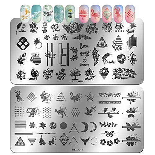 Vetpw 6 Piezas Nail Stamping Plates, Placas Estampacion Uñas con patrón Rose Love Heart Flowers Plaid Moon Star Cat, Placas de Uñas, Nail Art Estampador de Uñas para Salón Casa