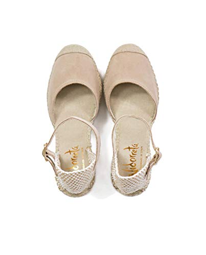 Vidorreta - Alpargata Cuña Esparto Piel Serraje Gris Claro Pulsera para: Mujer Color: Piedra Talla: 37