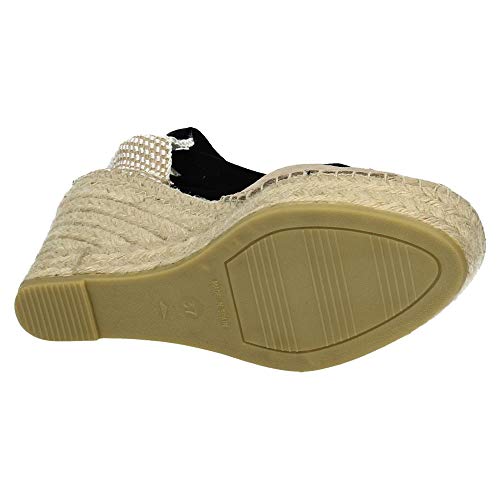 Vidorreta - Alpargata Cuña Esparto Serraje Gris Piedra Cintas Negras para: Mujer Color: Piedra Talla: 40