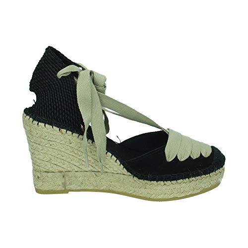 Vidorreta - Alpargata Cuña Esparto Serraje Negro Cintas Blancas para: Mujer Color: Negro Talla: 36