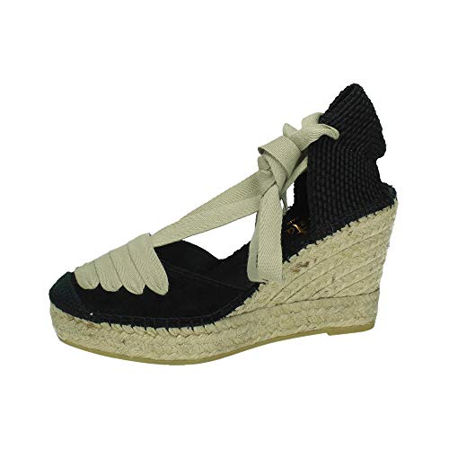 Vidorreta - Alpargata Cuña Esparto Serraje Negro Cintas Blancas para: Mujer Color: Negro Talla: 36