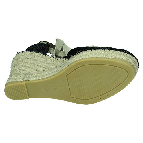 Vidorreta - Alpargata Cuña Esparto Serraje Negro Cintas Blancas para: Mujer Color: Negro Talla: 36