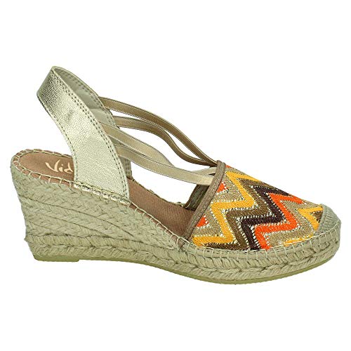 Vidorreta - Alpargata Cuña Media Esparto Tejido Geométrico Multicolor Elásticos para: Mujer Color: marrón Talla: 39