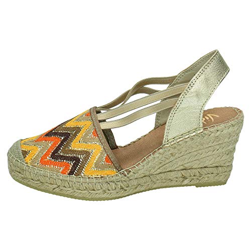 Vidorreta - Alpargata Cuña Media Esparto Tejido Geométrico Multicolor Elásticos para: Mujer Color: marrón Talla: 39