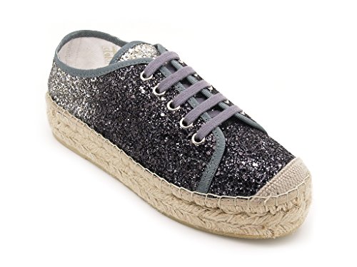 Vidorreta Espadrilles con cordones, plantilla textil/piel, cuña de cuerda alta 4 cm Platform 3,5 cm Ballta 0,5 cm y suela de goma. Negro Size: 37 EU