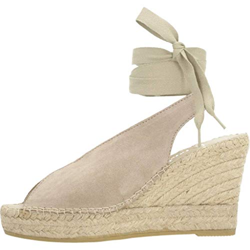 Vidorreta - Sandalia Cuña Esparto Piel Serraje Gris Claro Cintas para: Mujer Color: Piedra Talla: 38