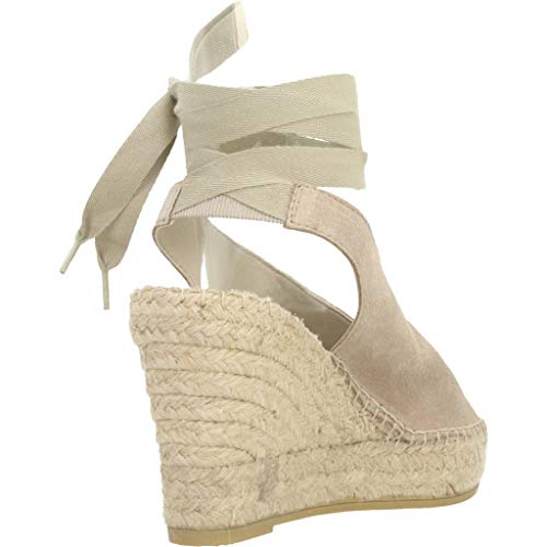 Vidorreta - Sandalia Cuña Esparto Piel Serraje Gris Claro Cintas para: Mujer Color: Piedra Talla: 38