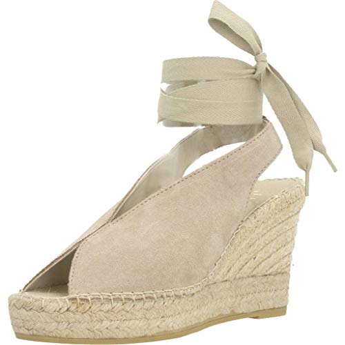 Vidorreta - Sandalia Cuña Esparto Piel Serraje Gris Claro Cintas para: Mujer Color: Piedra Talla: 38