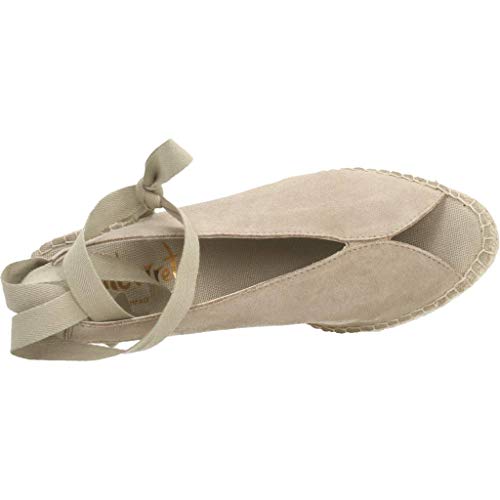 Vidorreta - Sandalia Cuña Esparto Piel Serraje Gris Claro Cintas para: Mujer Color: Piedra Talla: 38