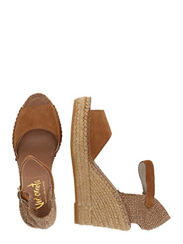 Vidorreta - Sandalia Cuña Esparto Piel Serraje Marrón Trasera Color para: Mujer Color: Cuero Talla: 39