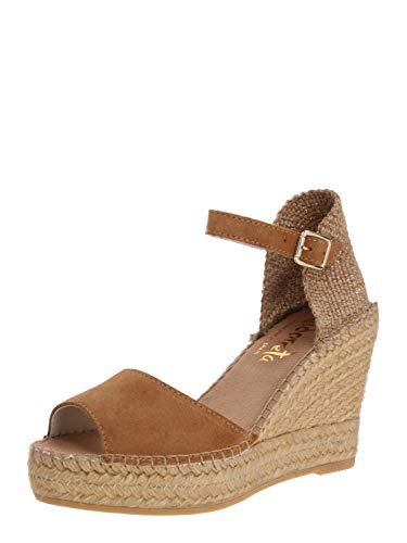 Vidorreta - Sandalia Cuña Esparto Piel Serraje Marrón Trasera Color para: Mujer Color: Cuero Talla: 39